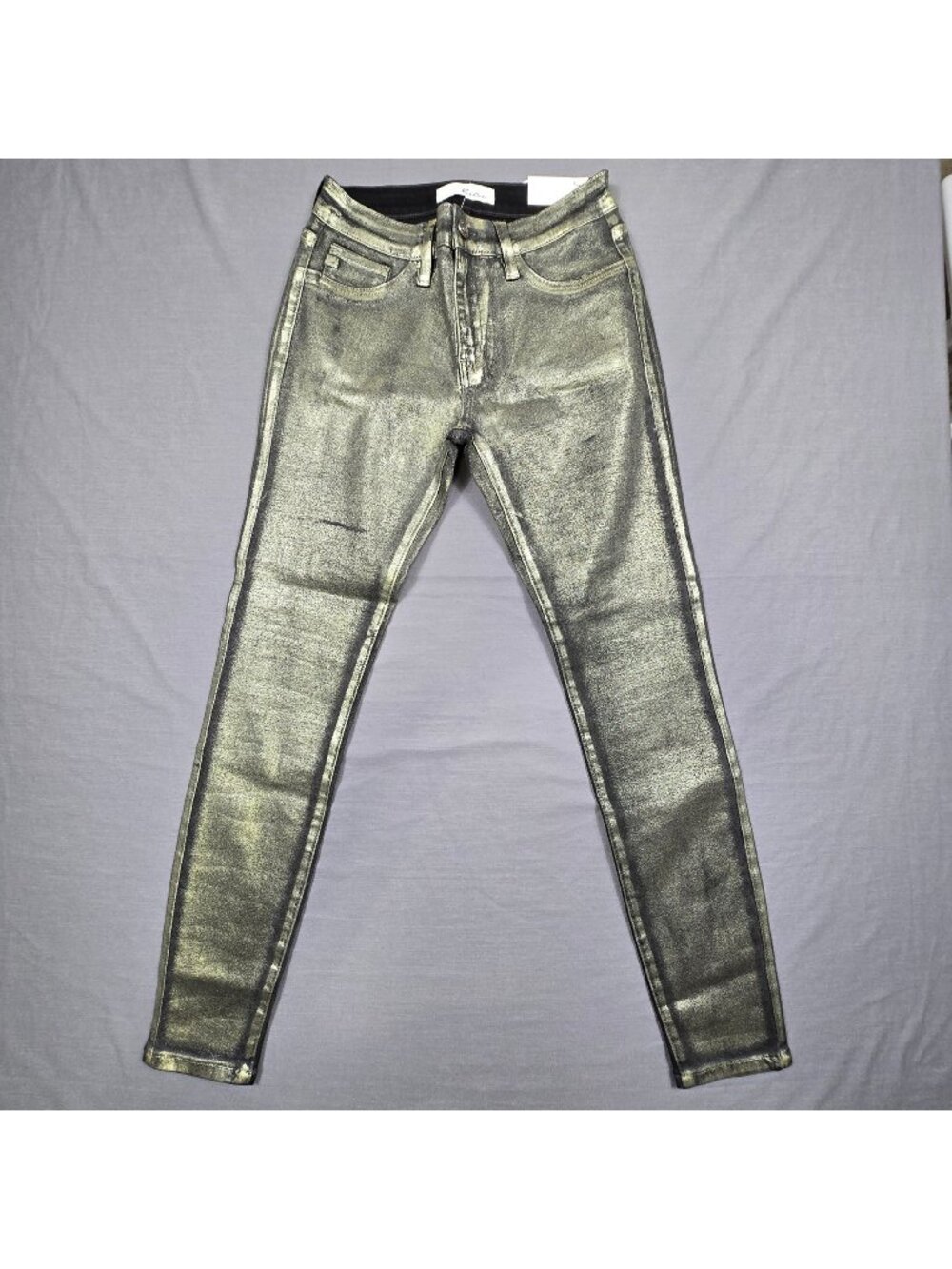 NEW KanCan Womens Skinny Jeans Metallic Gold Coated Size 9/28 Stretch Denim